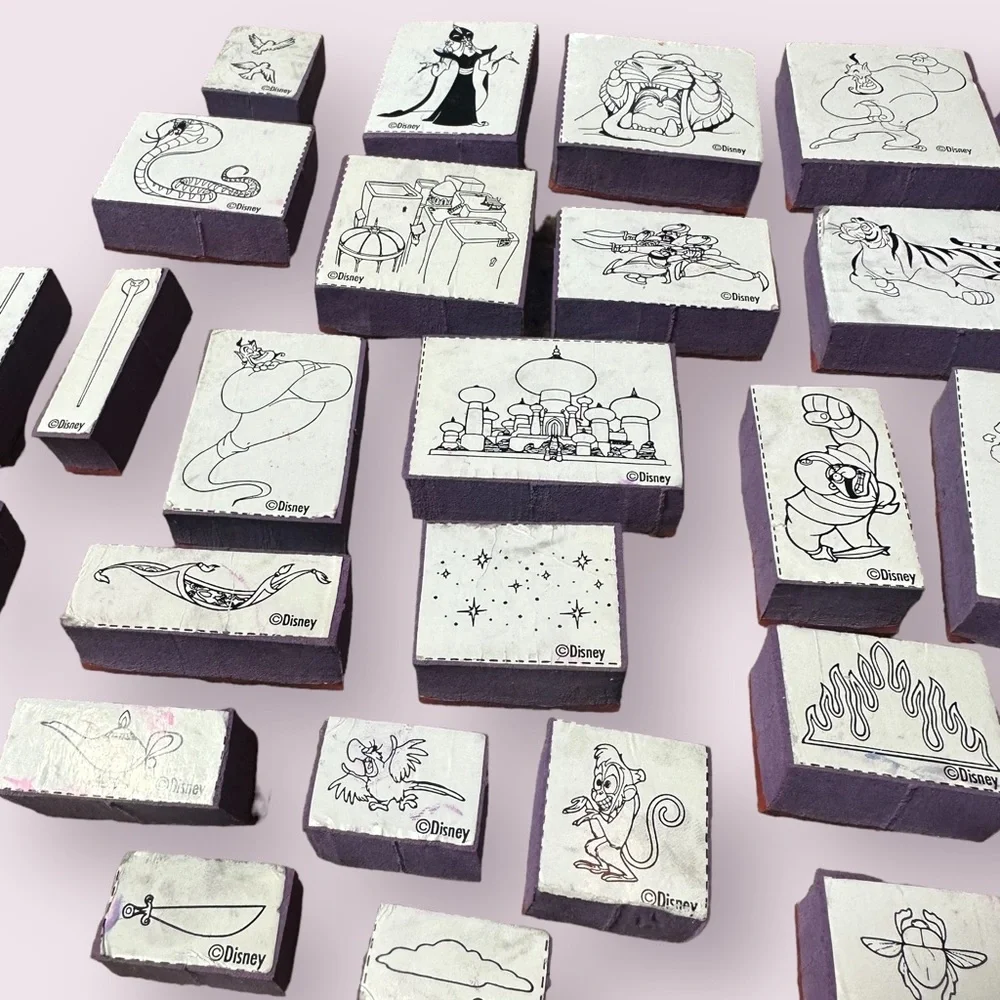 Large Set Of 34 Disney Aladdin Rubber Stamps Jasmine Jafar The Genie Rajah